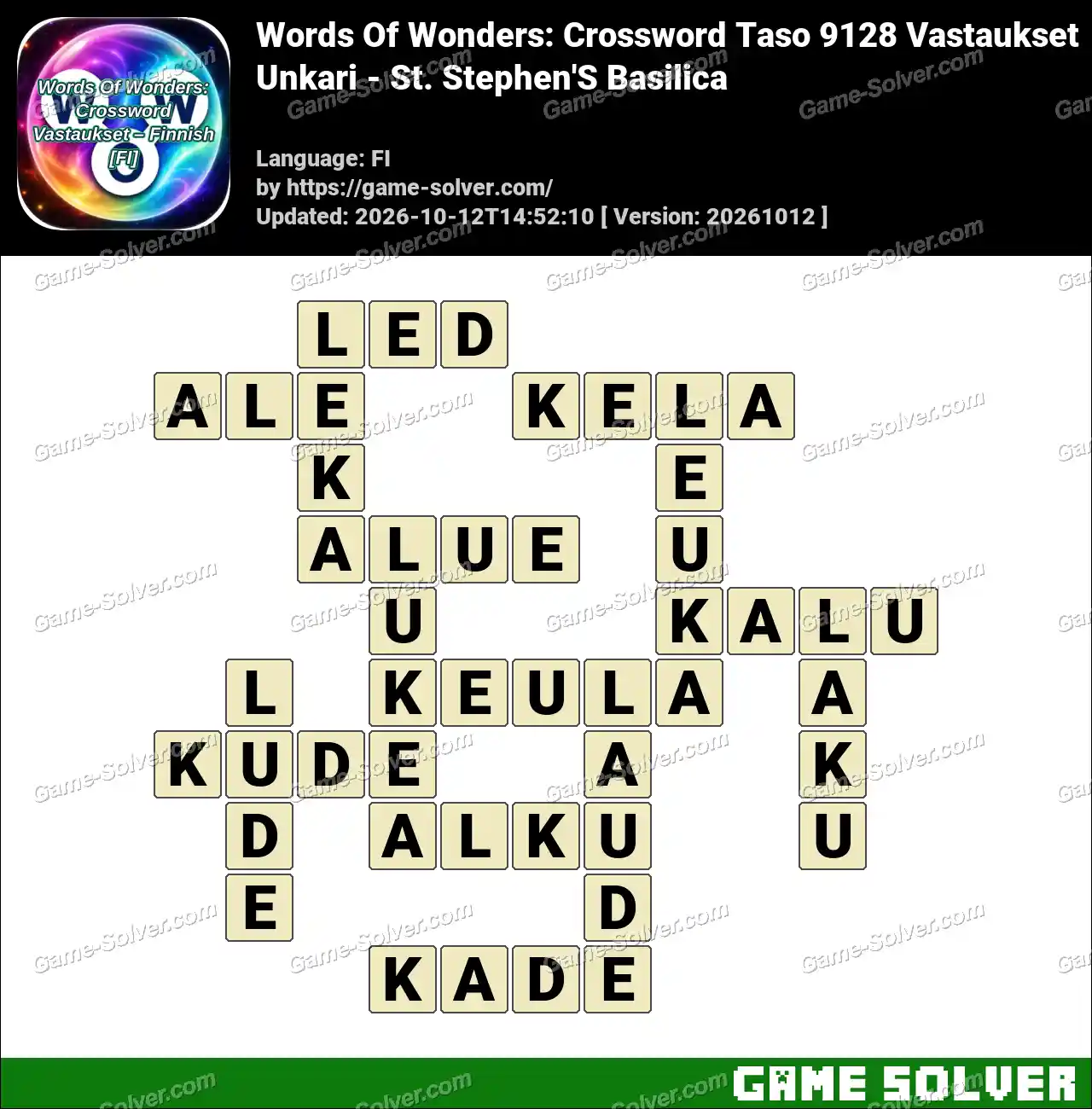 Words Of Wonders: Crossword Taso 9128 Vastaukset – Unkari – St. Stephen’S Basilica